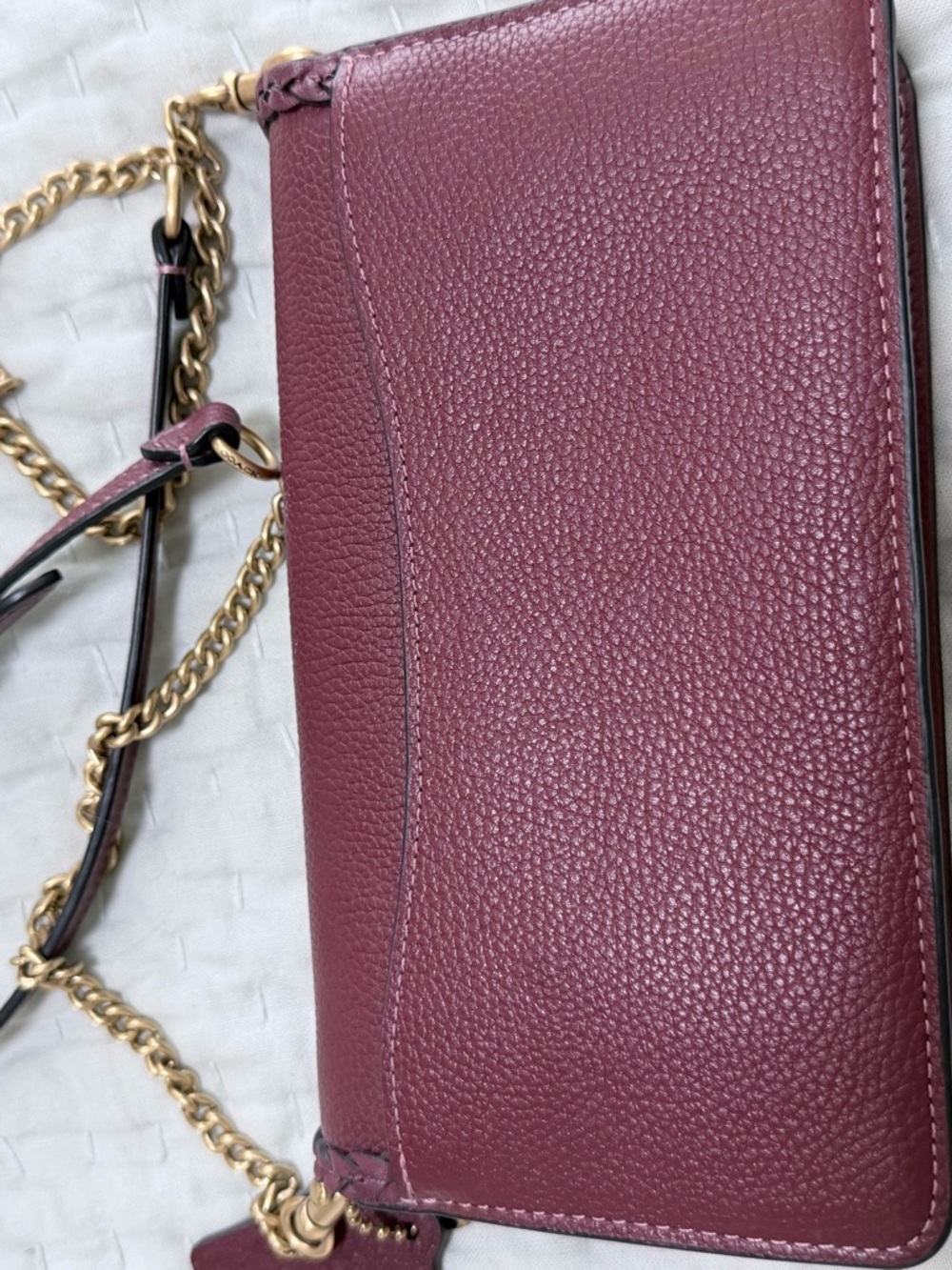 Coach Tabby Chain Crossbody Clutch Braided WINE Pebble Leather CJ863 - Picture 4 of 6